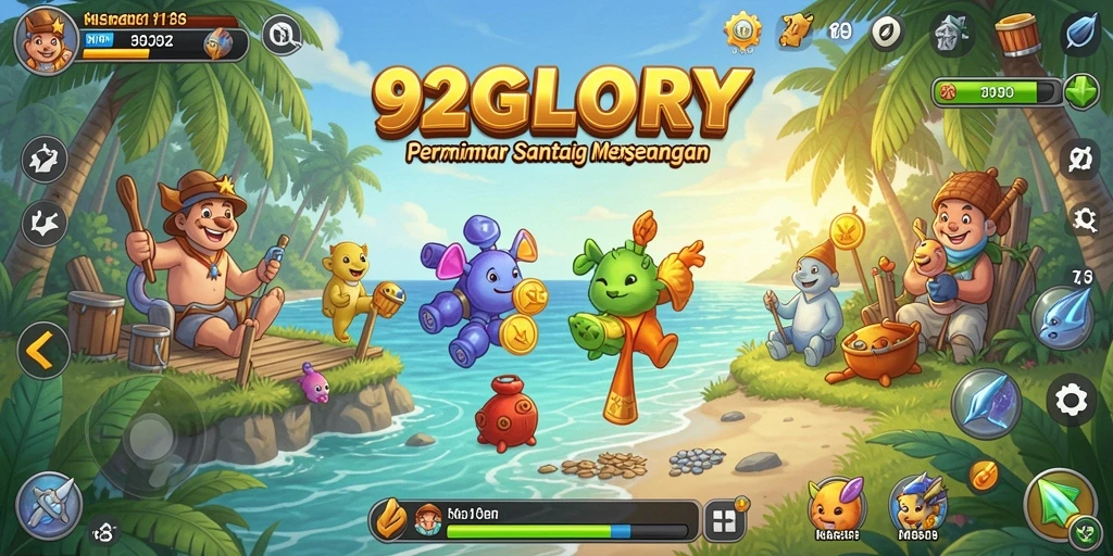 Tampilan gameplay 92GLORY yang ceria dan penuh warna.